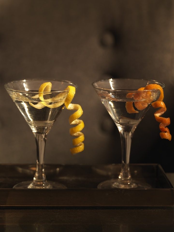 Martini with fruit twisted rind.